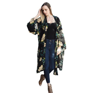 Beautiful Long Black Floral Kimono