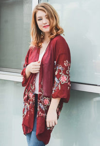 Beautiful Long Burgundy Floral Kimono