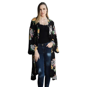 Beautiful Black Peony Floral Kimono